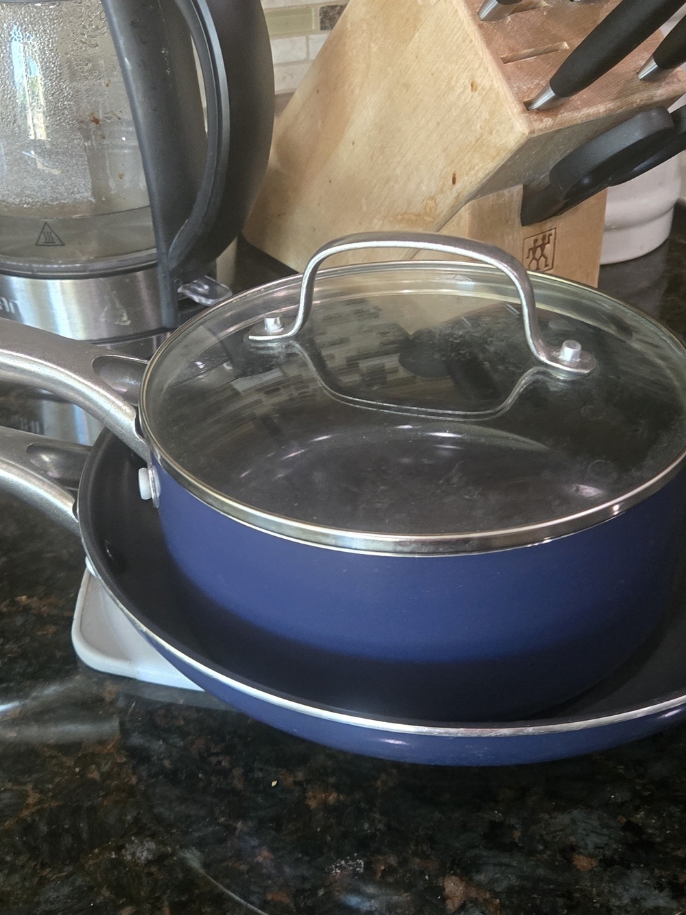 Blue Nonstick Saucepan with Glass Lid - Home Kitchen Cookware